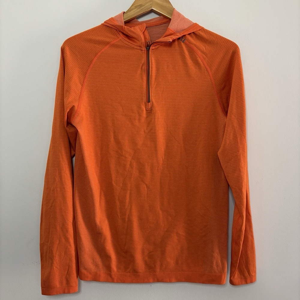 Lululemon Metal Vent Tech Hoodie 1/4 Zip Shirt Lightweight Mens Small Orange Gym